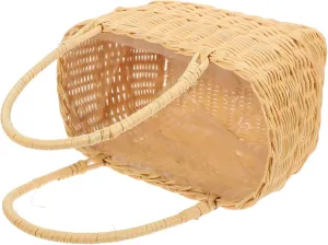 BESPORTBLE Elegant Hand-woven Rattan Handbag Double Handle Flower Basket Decorative Flower Holder for Arrangements