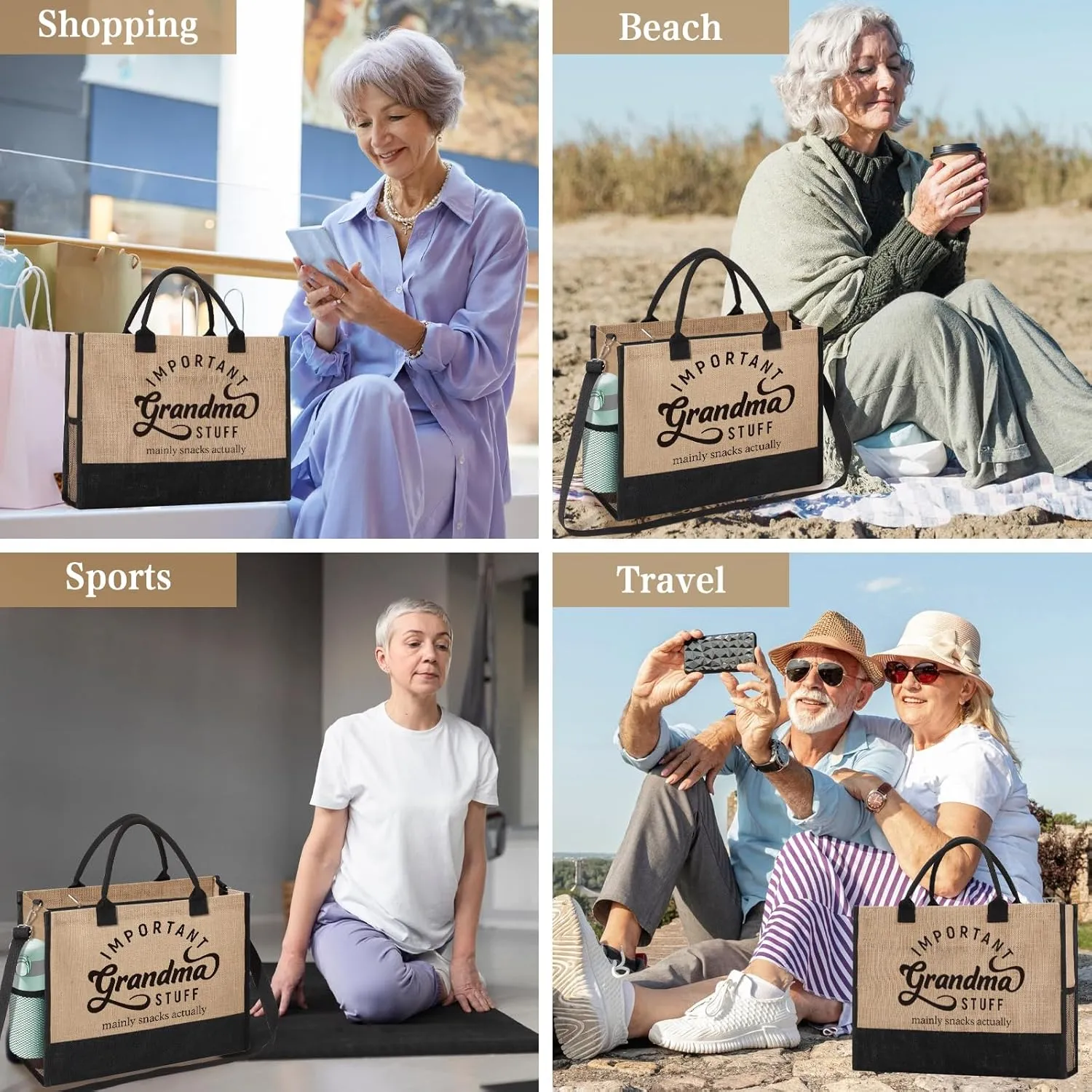 Best Grandma Gifts, Personalized Tote Bag Beach Bag from Grandkids Granddaughter Grandson, Important Grandma Stuff Bag Mothers Day Birthday Christmas Thank You Gifts