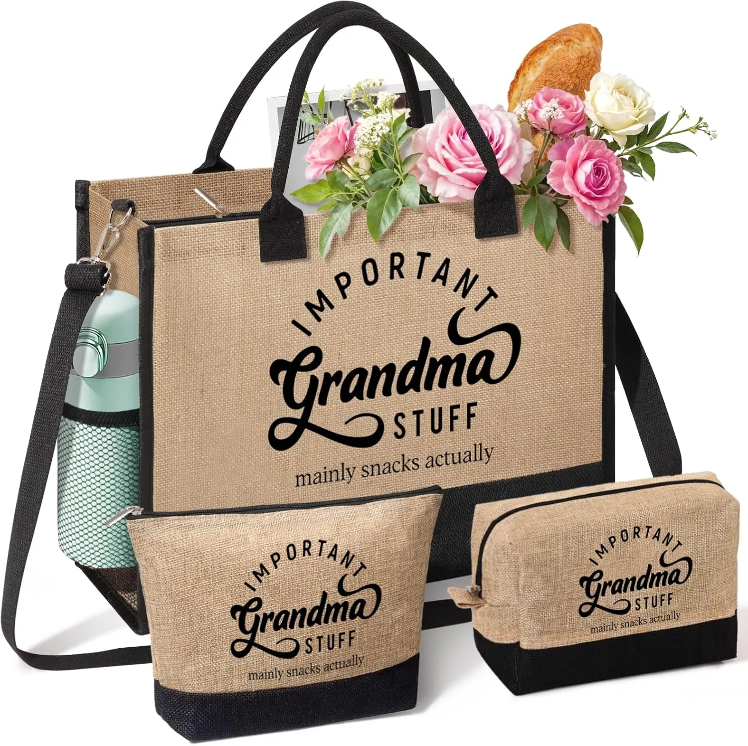 Best Grandma Gifts, Personalized Tote Bag Beach Bag from Grandkids Granddaughter Grandson, Important Grandma Stuff Bag Mothers Day Birthday Christmas Thank You Gifts