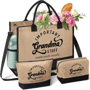 Best Grandma Gifts, Personalized Tote Bag Beach Bag from Grandkids Granddaughter Grandson, Important Grandma Stuff Bag Mothers Day Birthday Christmas Thank You Gifts