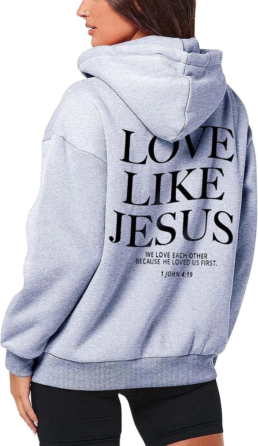 Bible Verse for Women Faith Over Fear Hoodie Fashion Shirt Christian Graphic Hoodies Pull Over Love Like Jesus Spirit