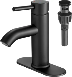 Black Bathroom Faucet Single Handle Bathroom Sink Faucet with Pop-up Drain Rv Lavatory Vessel Faucet Basin Mixer Tap with Deck Plate