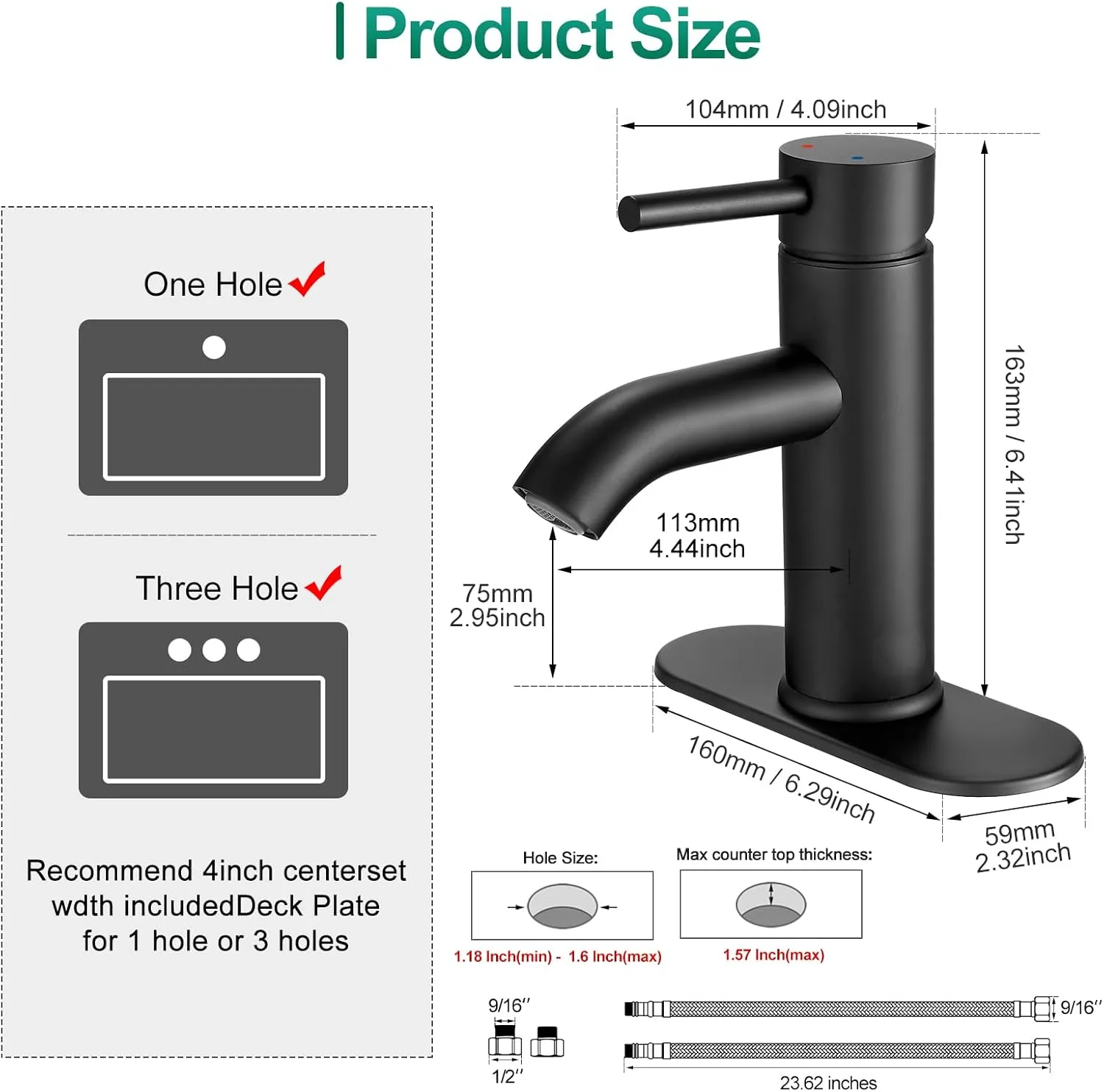 Black Bathroom Faucet Single Handle Bathroom Sink Faucet with Pop-up Drain Rv Lavatory Vessel Faucet Basin Mixer Tap with Deck Plate