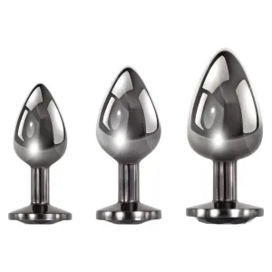 Black Gem Anal Plugs - Set of 3 - Chrome