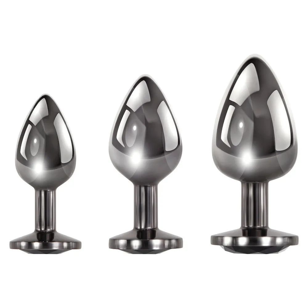 Black Gem Anal Plugs - Set of 3 - Chrome