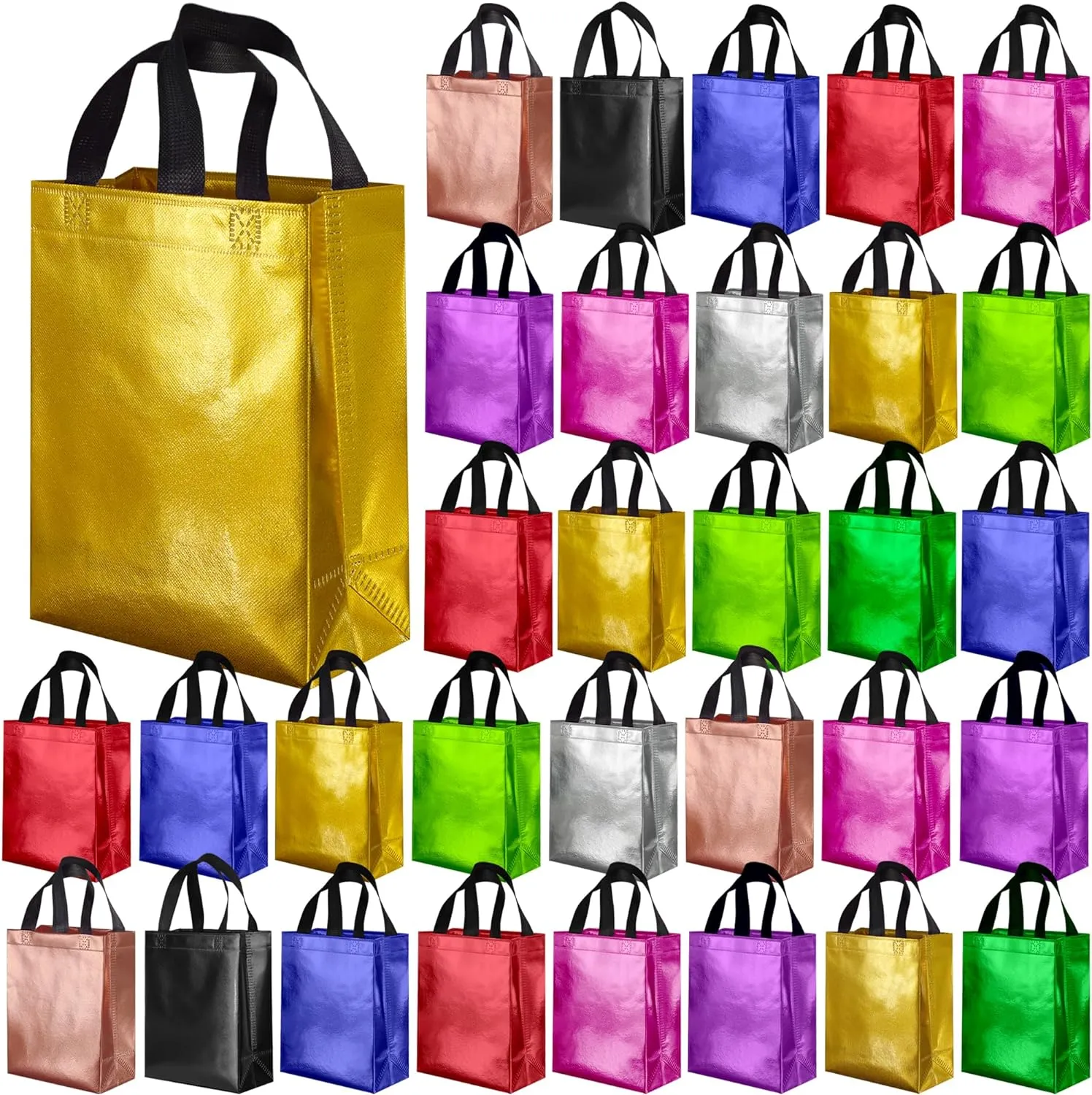 BLEWINDZ 100Pcs Medium Gift Bags Bulk – 10.2" Reusable Gift Bag with Handles - Ideal as Party Favor Bags, Shopping Bag (10 Colors)