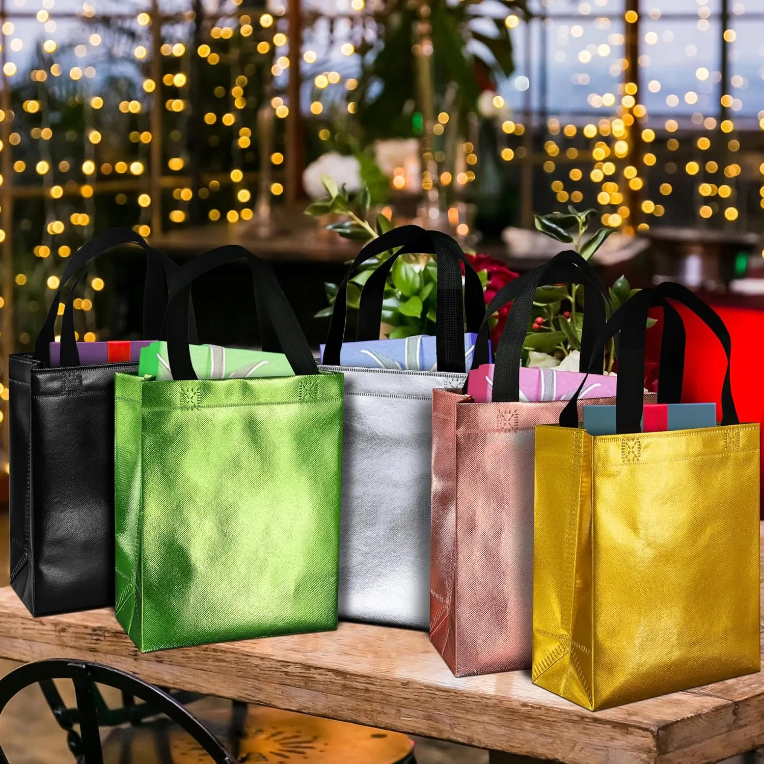 BLEWINDZ 100Pcs Medium Gift Bags Bulk – 10.2" Reusable Gift Bag with Handles - Ideal as Party Favor Bags, Shopping Bag (10 Colors)