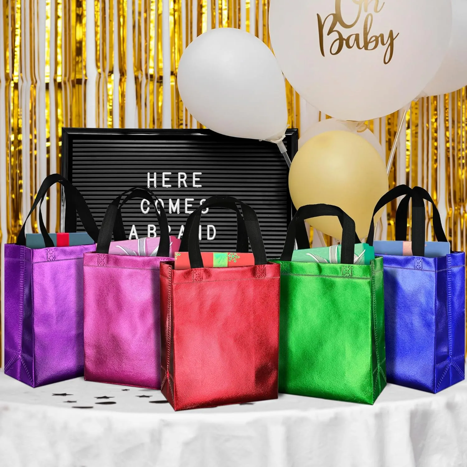 BLEWINDZ 100Pcs Medium Gift Bags Bulk – 10.2" Reusable Gift Bag with Handles - Ideal as Party Favor Bags, Shopping Bag (10 Colors)