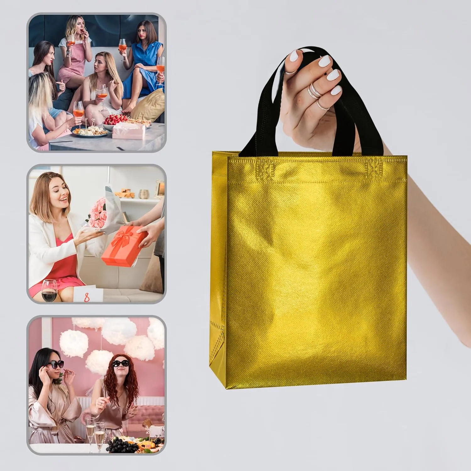 BLEWINDZ 100Pcs Medium Gift Bags Bulk – 10.2" Reusable Gift Bag with Handles - Ideal as Party Favor Bags, Shopping Bag (10 Colors)