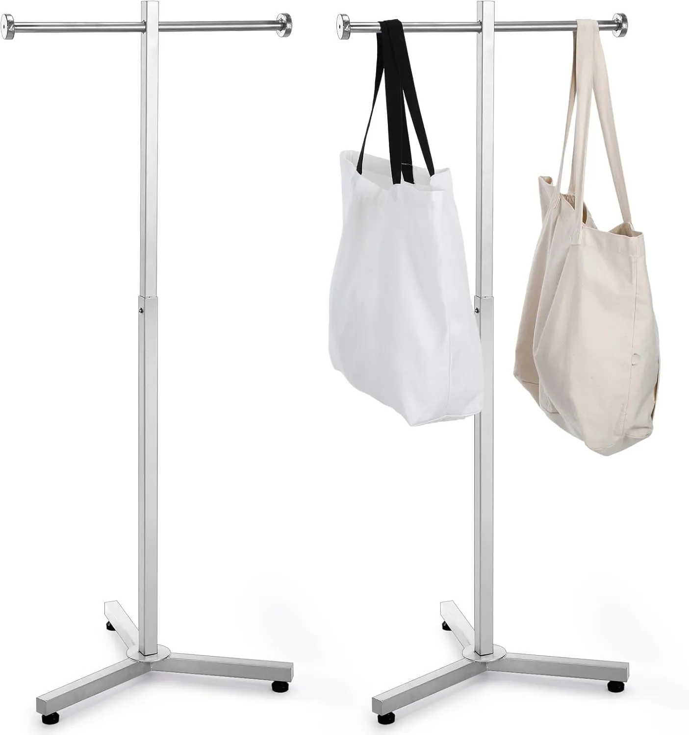 Blulu 2 Pcs Heavy Duty Adjustable Shopping Bag Rack Metal Rack for Retail Store Chrome Handbag Display Stand for Trade Show Boutique Small Business, 45 Inch (Silver)