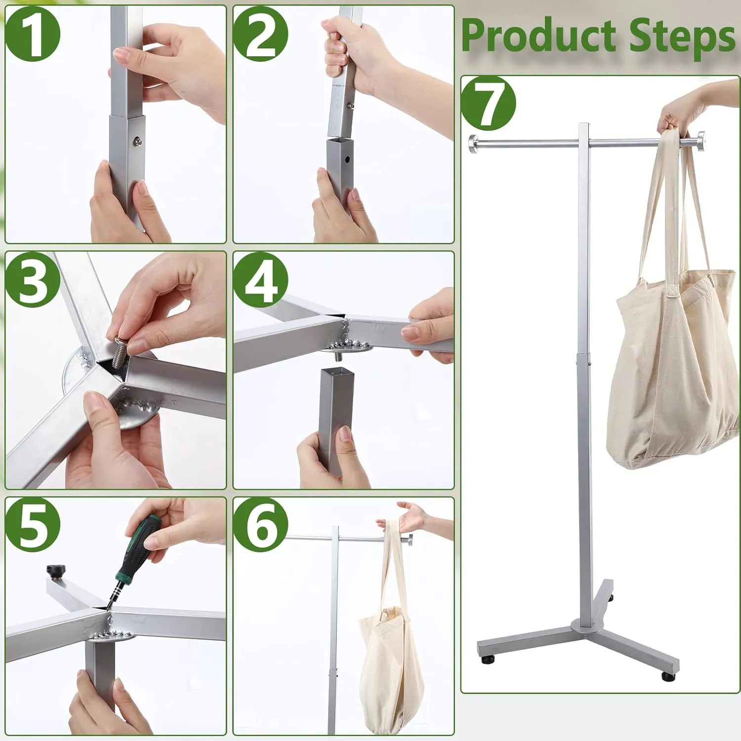 Blulu Heavy Duty Adjustable Shopping Bag Rack Metal Rack for Retail Store Chrome Handbag Display Stand for Trade Show Boutique Small Business, 45 Inch(1 Pcs,Silver)