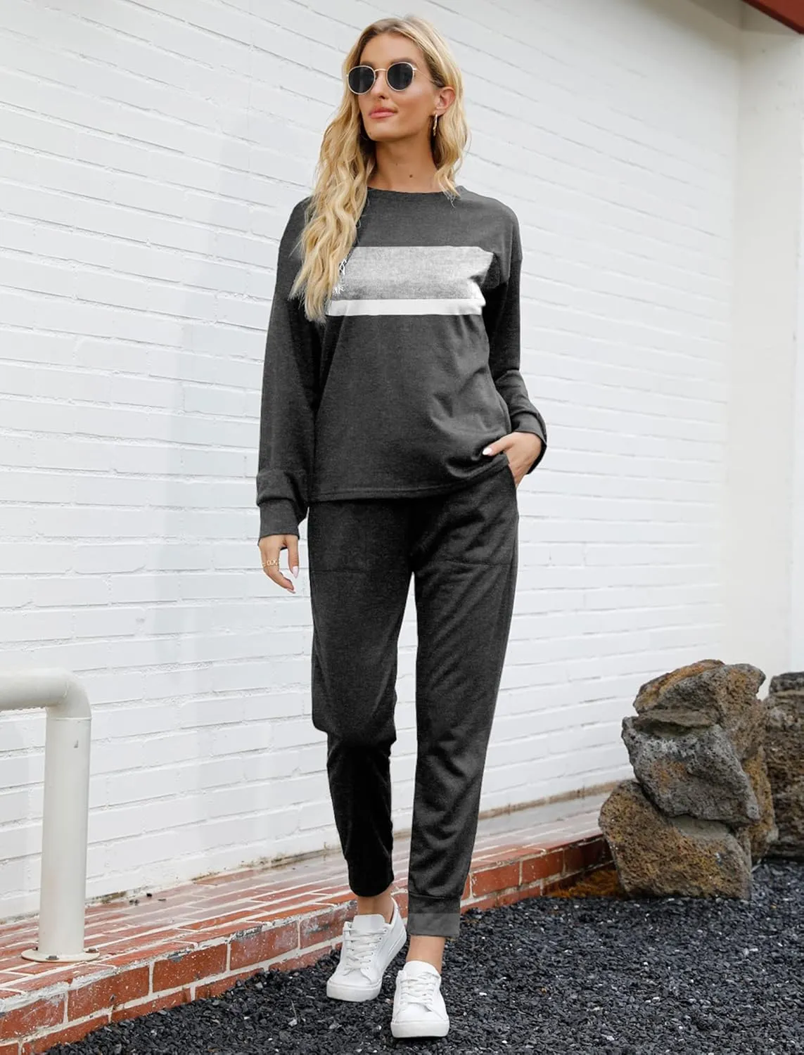 Bofell Lounge Sets for Women Two Piece Travel Outfits Sweatsuits 2 Piece Fashion 2024 Trendy Pajamas