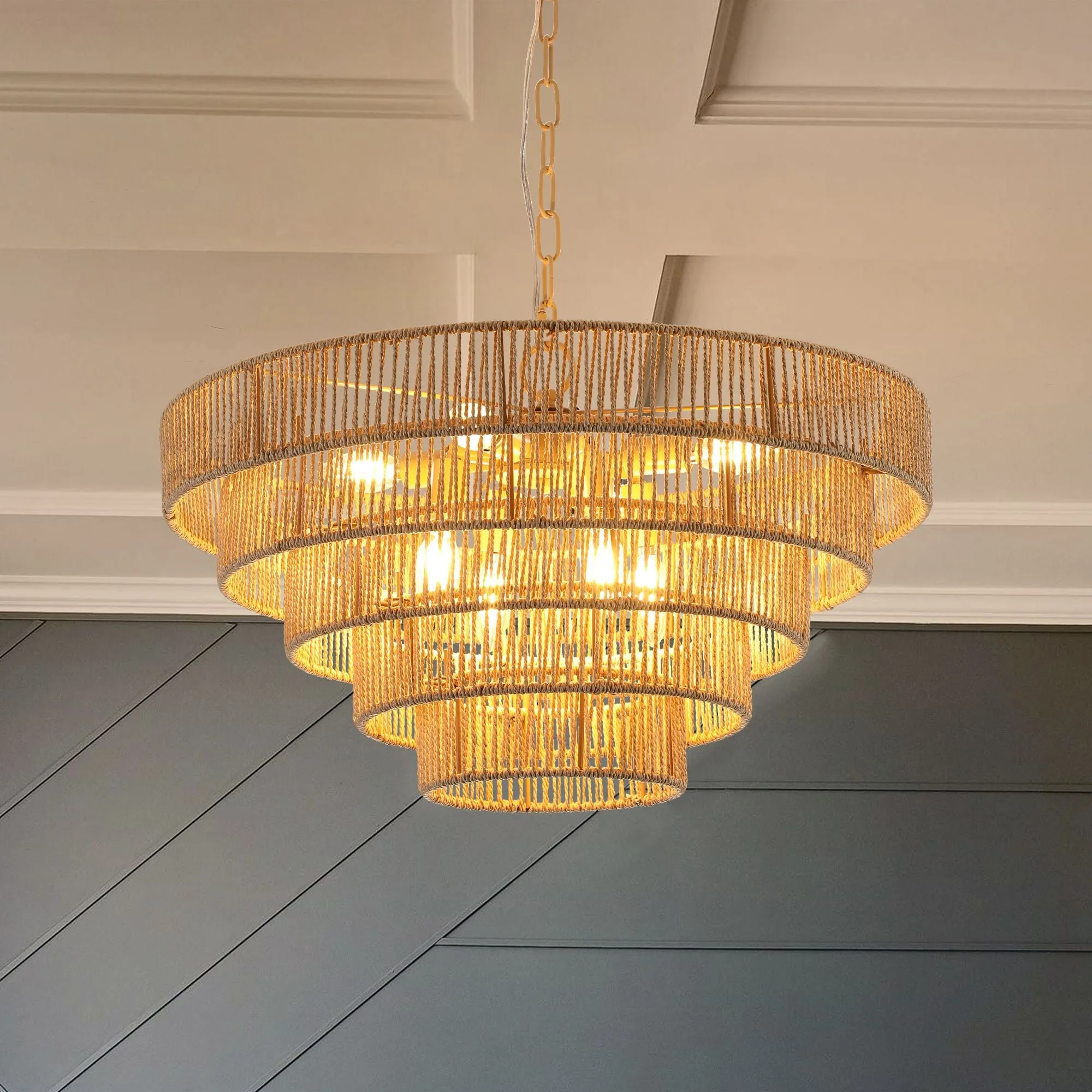 Bohemian style 23.6 Inch Rattan Woven Pendant Light