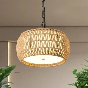 Boho Chandeliers for Dining Room 3-Lights Farmhouse Light Fixtures Small Chandelier Hand Woven Dining Table Light Fixture Rattan Hanging Lamp for Kitchen Island