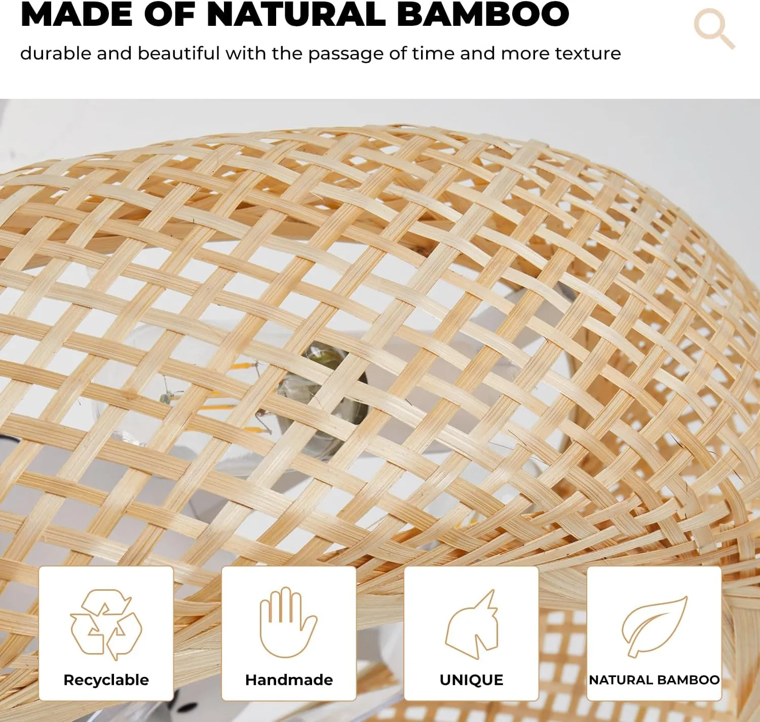 Boho Rattan Caged Ceiling Fans with Lights and Remote Low Profile, 20" Enclosed Fandelier Ceiling Fan with Light Flush Mount for Kitchen Bedroom Living Room