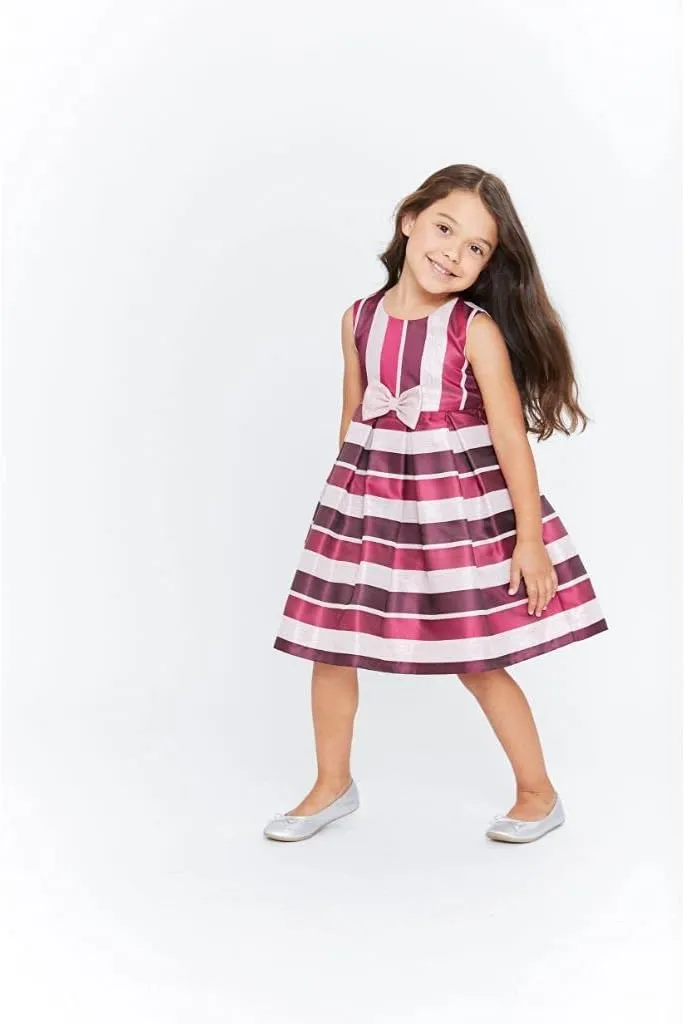 Bonnie Jean Girl's Holiday Christmas Dress with Cardigan - Burgundy Stripe Dress for Baby Toddler Little and Big Girls