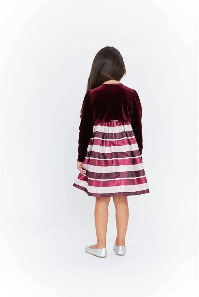 Bonnie Jean Girl's Holiday Christmas Dress with Cardigan - Burgundy Stripe Dress for Baby Toddler Little and Big Girls