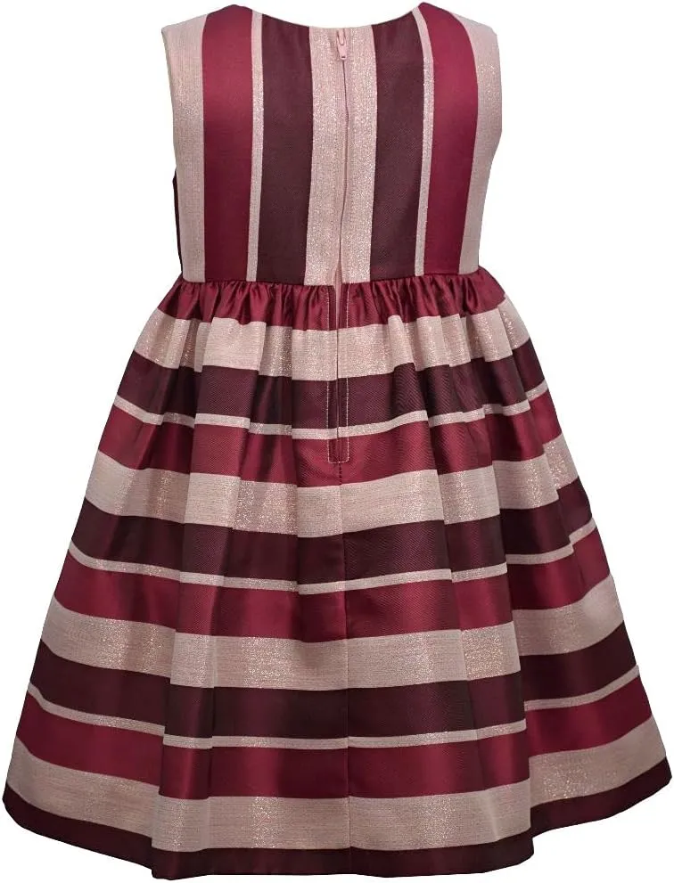 Bonnie Jean Girl's Holiday Christmas Dress with Cardigan - Burgundy Stripe Dress for Baby Toddler Little and Big Girls