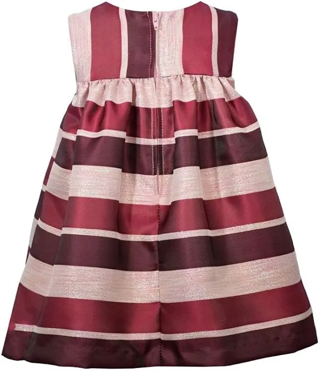 Bonnie Jean Girl's Holiday Christmas Dress with Cardigan - Burgundy Stripe Dress for Baby Toddler Little and Big Girls