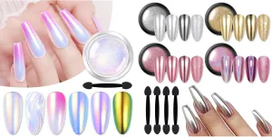 BORN PRETTY 4 Jars Metallic Mirror Chrome Nail Powder 1 Jar Auroras Chrome Nail Powder