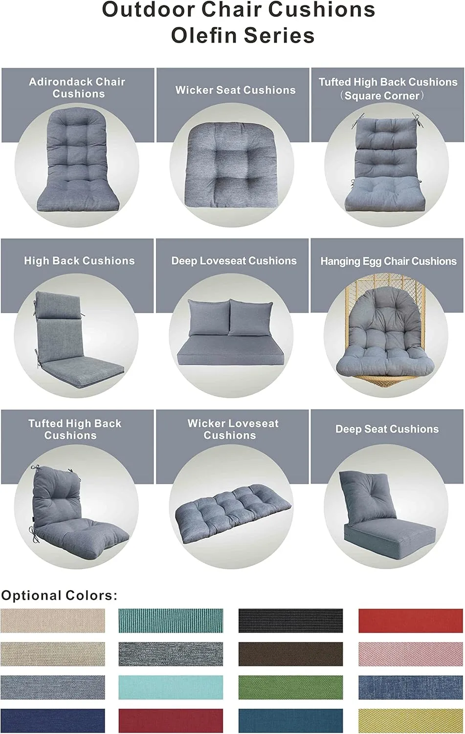 BOSSIMA Indoor Outdoor High Back Chair Cushions Replacement Patio Chair Seat Cushions Set of 2 (Olefin Light Grey)