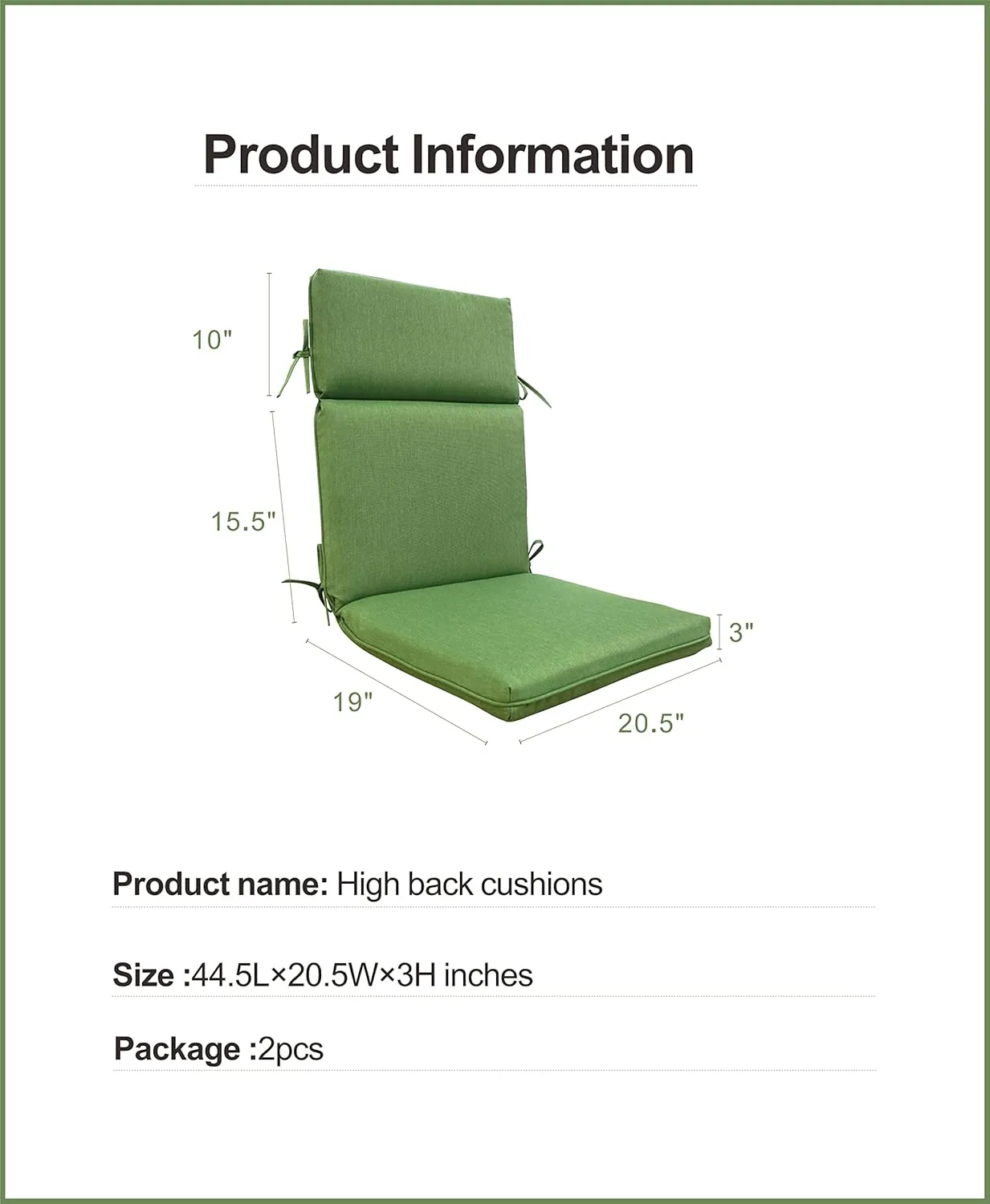 BOSSIMA Indoor Outdoor High Back Chair Cushions Replacement Patio Chair Seat Cushions Set of 2 (Olefin Light Grey)