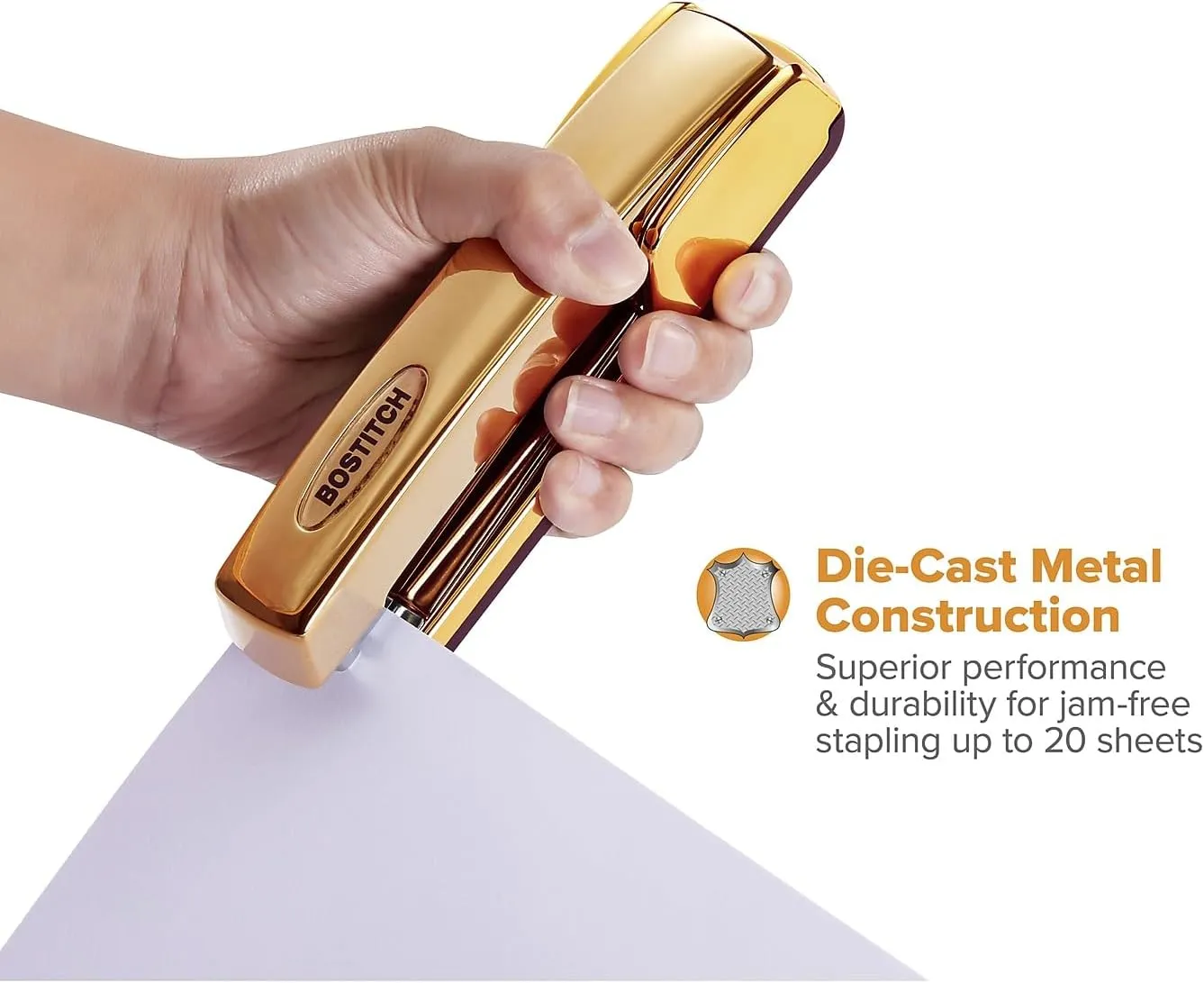 Bostitch Office Professional Metal Executive Stapler, 20 Sheet Capacity, Gold Chrome (B5000-GOLD)