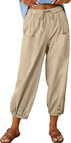 Bozanly Women's Casual Lantern Harem Loose Capris Pants Summer Yoga Slacks Trousers with Pockets
