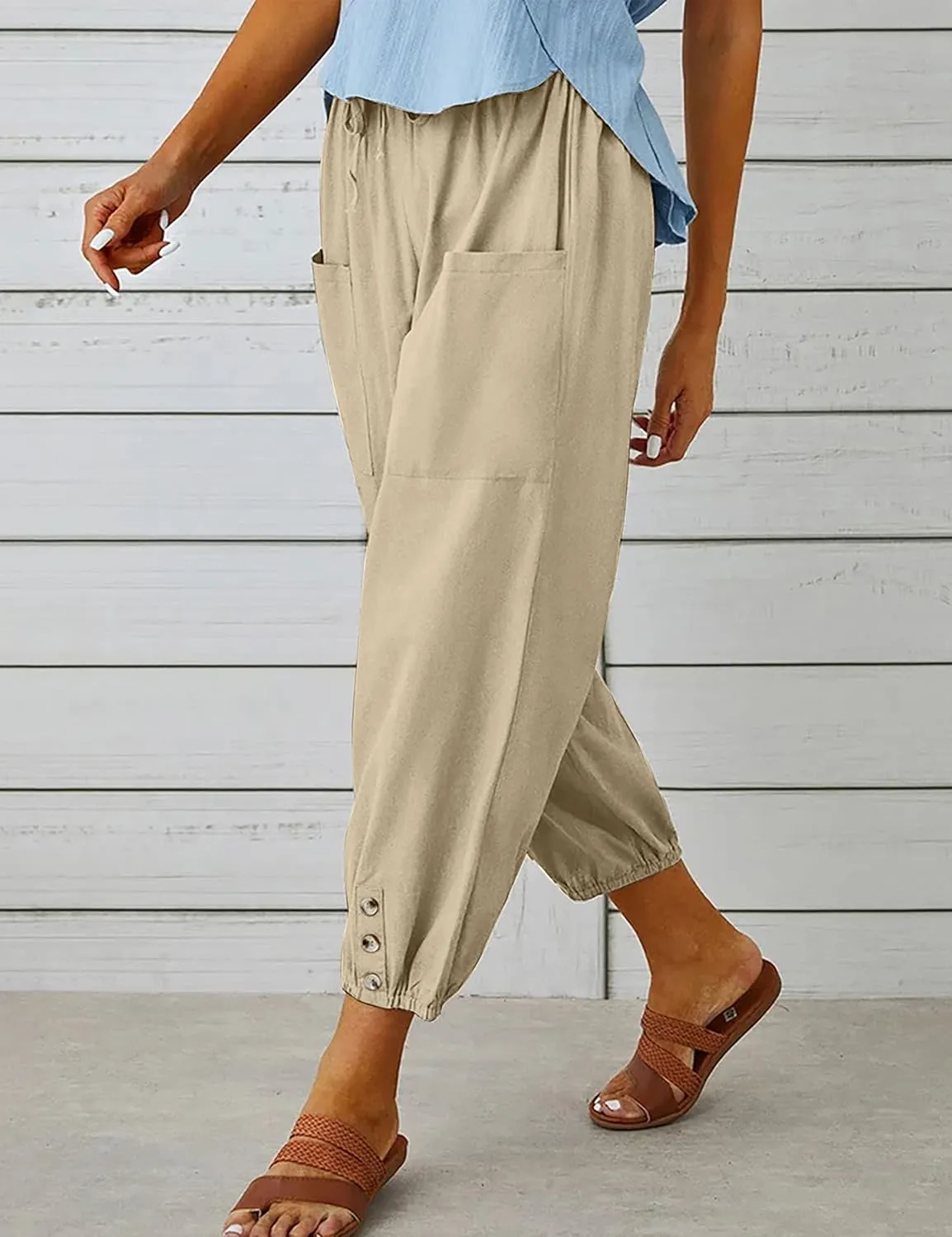 Bozanly Women's Casual Lantern Harem Loose Capris Pants Summer Yoga Slacks Trousers with Pockets