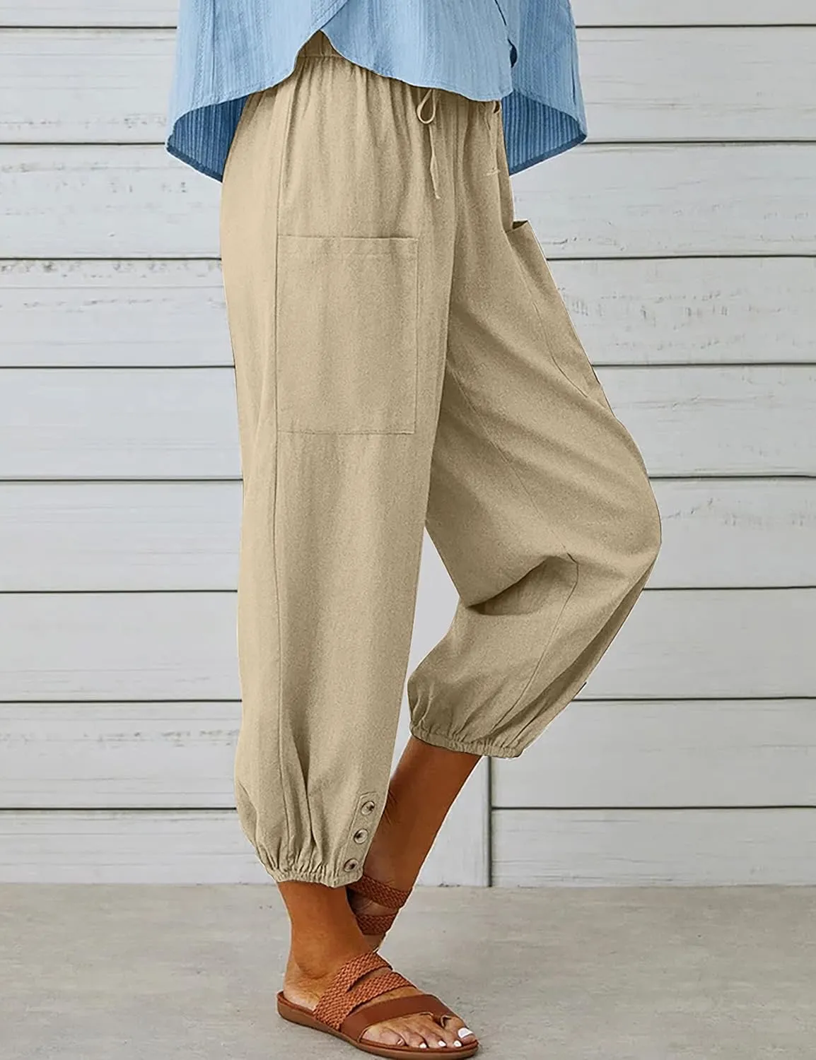 Bozanly Women's Casual Lantern Harem Loose Capris Pants Summer Yoga Slacks Trousers with Pockets