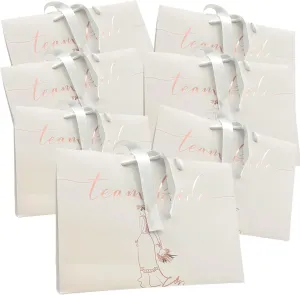 Bridesmaids Proposal Gift Bags, Euro Style With Handle & Satin Ribbon, Set Of 7. In Gold Foil For Bridal Party, Bachelorette Favors, I Do Crew Or Team Bride Tribe Gifts. (White & Rose Gold Foil, 7)