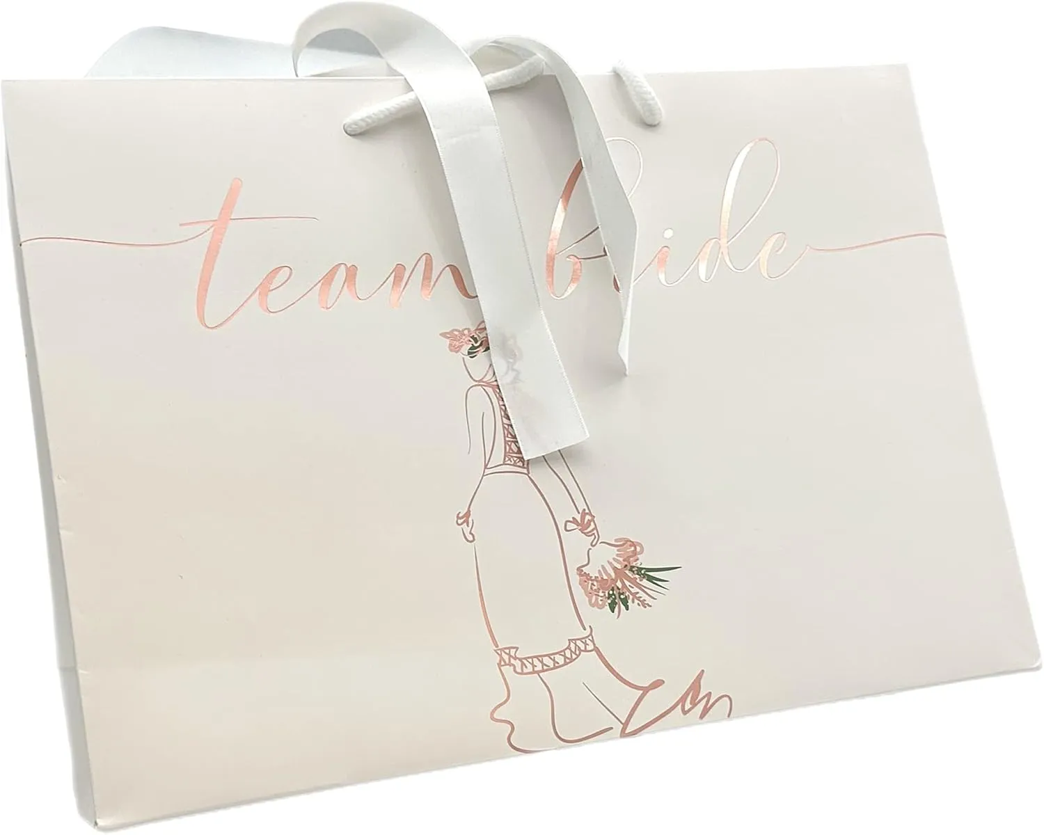 Bridesmaids Proposal Gift Bags, Euro Style With Handle & Satin Ribbon, Set Of 7. In Gold Foil For Bridal Party, Bachelorette Favors, I Do Crew Or Team Bride Tribe Gifts. (White & Rose Gold Foil, 7)