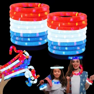 Bulk Patriotic Party Favors Glow Sticks and Pop Tubes Toys 36 PCS, 4th of July Light up Bracelets Necklaces Accessories for Kids Adults, Red White Blue Patriotic Decorations for Fourth of July Parade