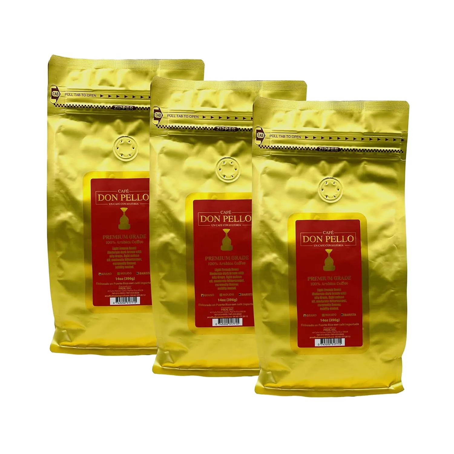 Café Don Pello Barista - Whole Beans - 3 Bags - 42 oz Total - Ciales, Puerto Rico