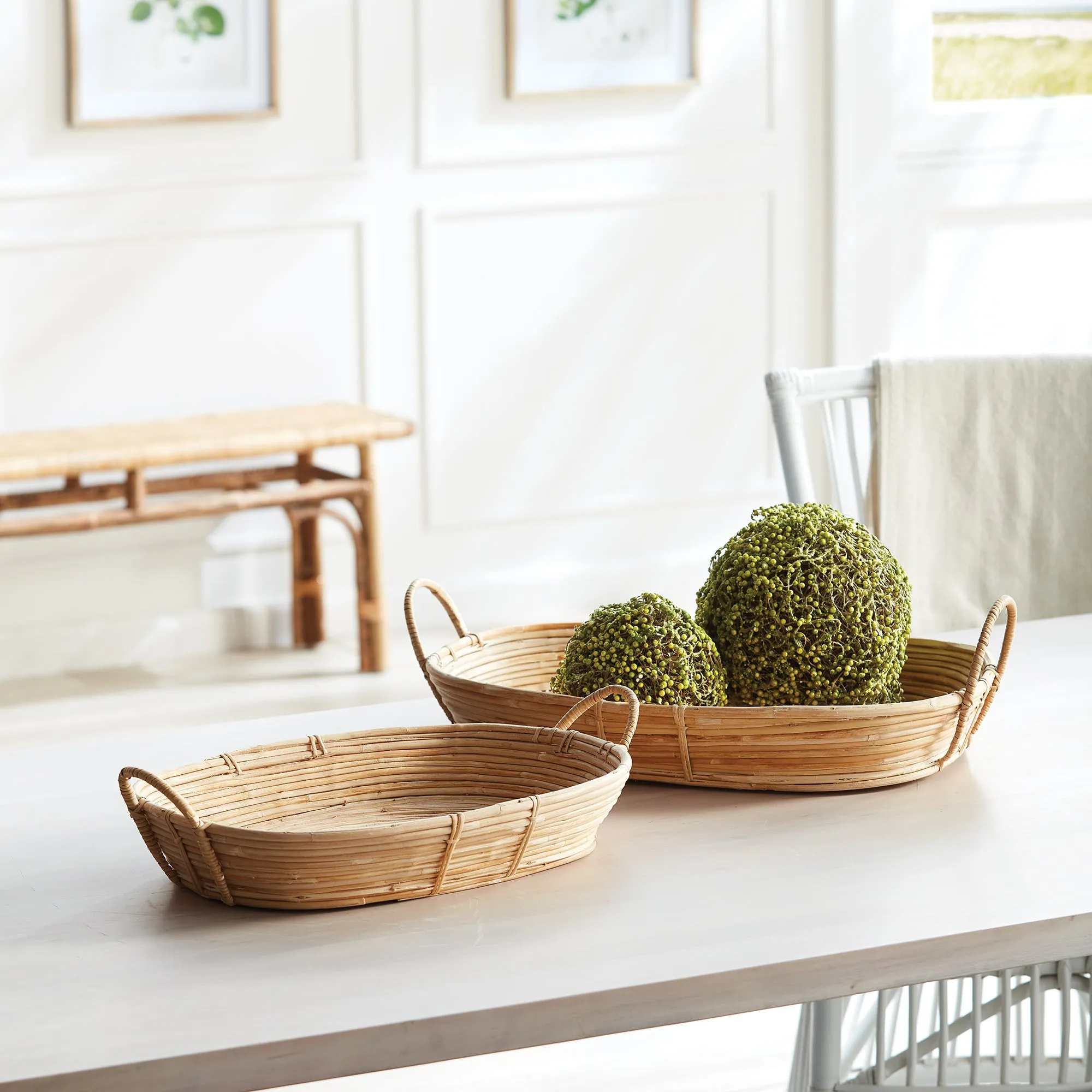 Cane Rattan Trays With Handles, Set Of 2 | ready to ship!