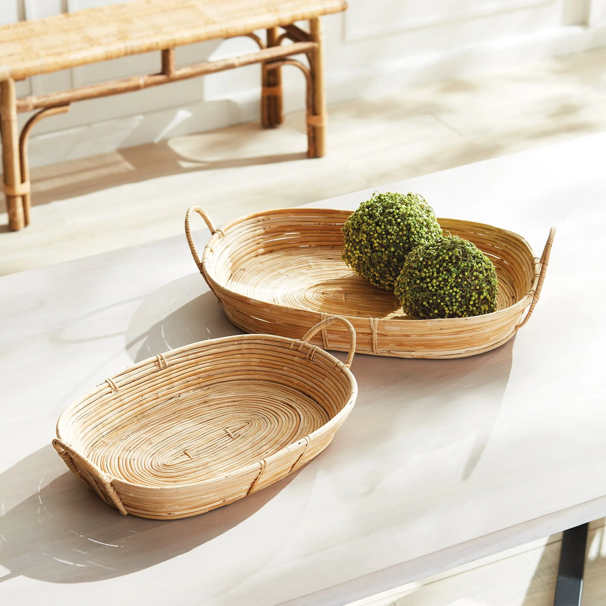Cane Rattan Trays With Handles, Set Of 2 | ready to ship!