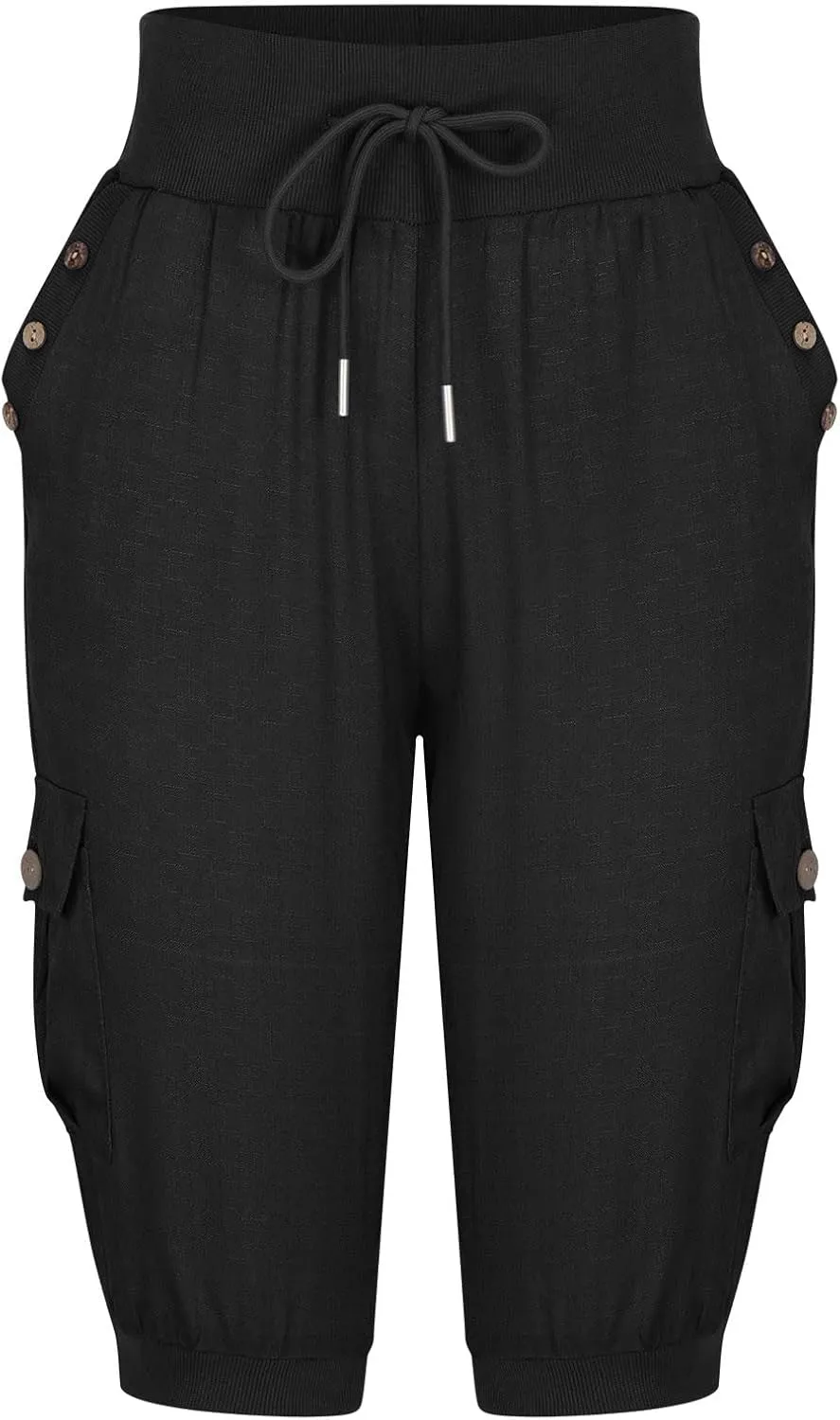Capri Pants for Women High Waisted Cotton Linen Solid Color Trousers Elastic Sports Loose Flowy Pants with Pockets