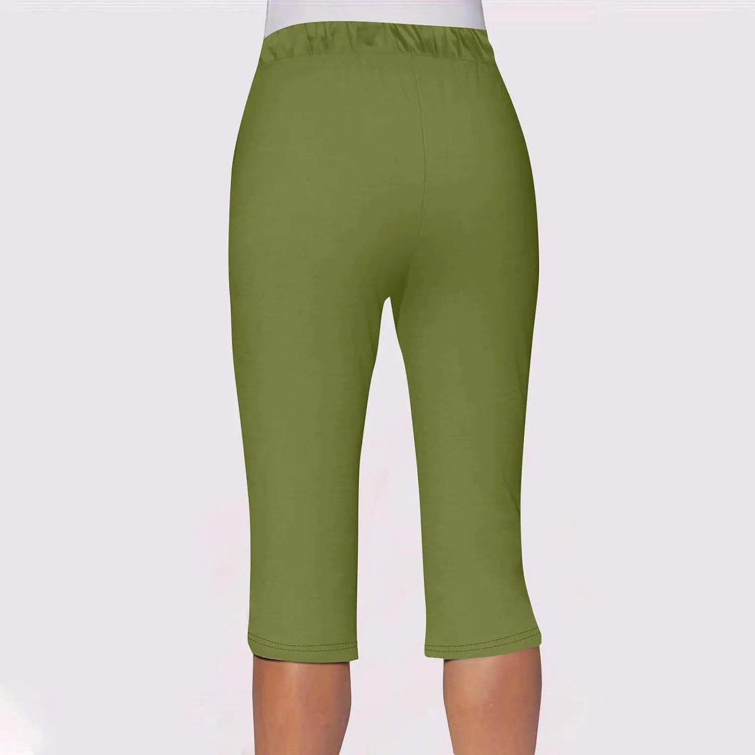 Capris Pants for Women 2025 Fashion Solid Color Elastic Waist Petite Capri Stretch Drawstring Summer Pant with Pockets