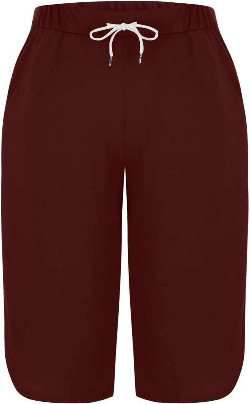 Capris Pants for Women 2025 Fashion Solid Color Elastic Waist Petite Capri Stretch Drawstring Summer Pant with Pockets