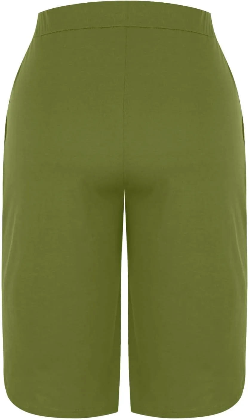 Capris Pants for Women 2025 Fashion Solid Color Elastic Waist Petite Capri Stretch Drawstring Summer Pant with Pockets