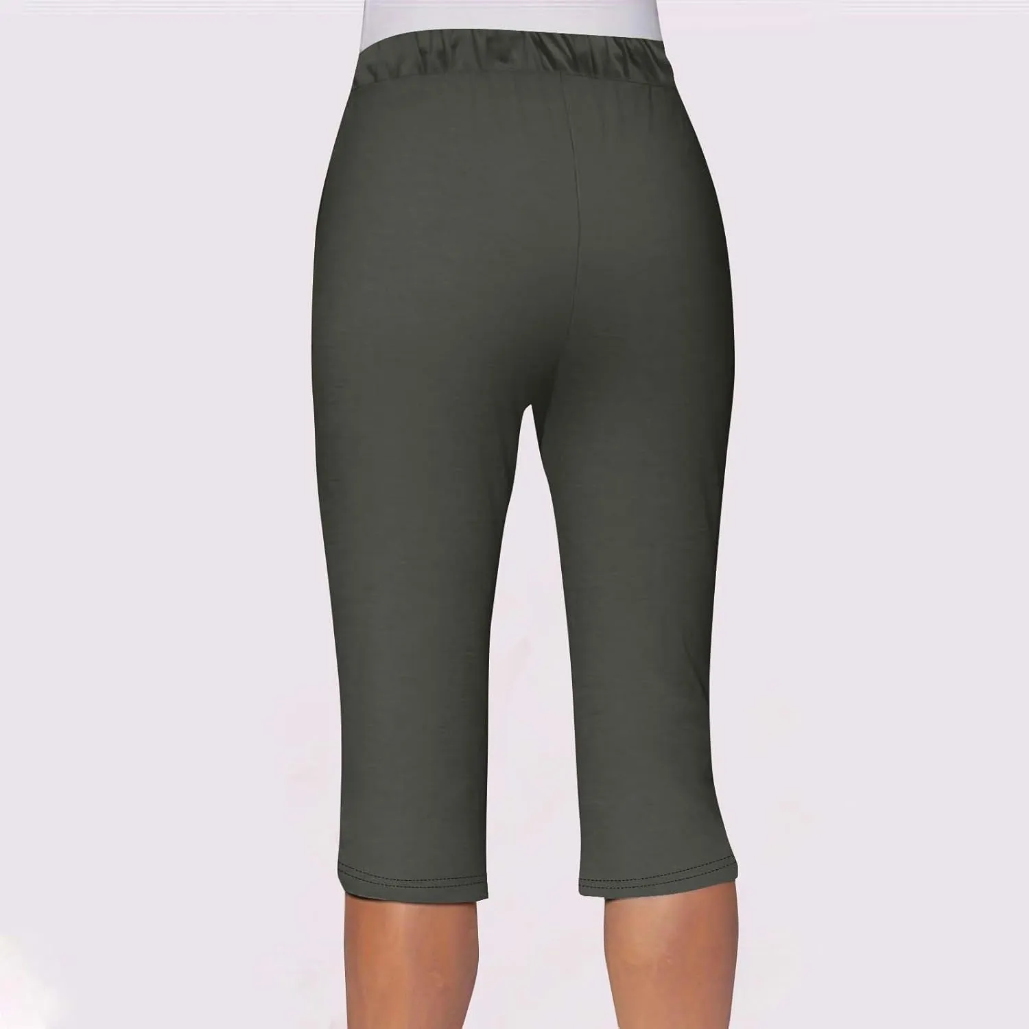 Capris Pants for Women 2025 Fashion Solid Color Elastic Waist Petite Capri Stretch Drawstring Summer Pant with Pockets