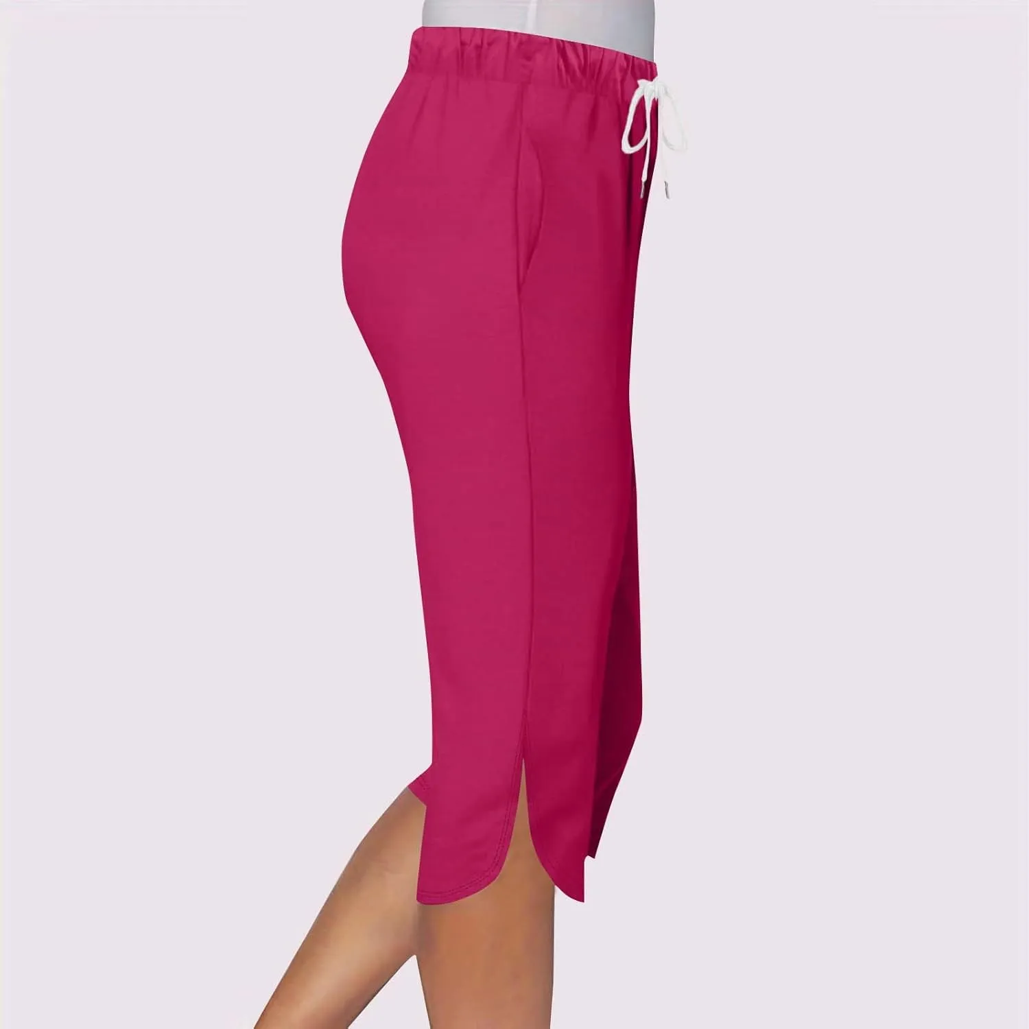 Capris Pants for Women 2025 Fashion Solid Color Elastic Waist Petite Capri Stretch Drawstring Summer Pant with Pockets