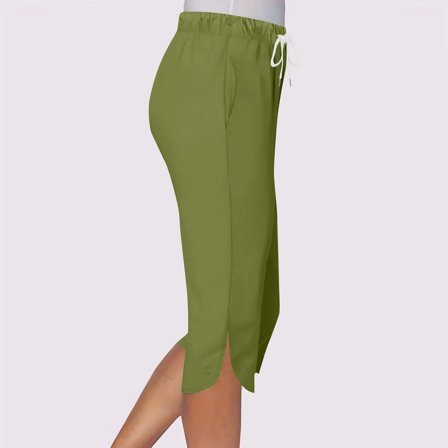 Capris Pants for Women 2025 Fashion Solid Color Elastic Waist Petite Capri Stretch Drawstring Summer Pant with Pockets