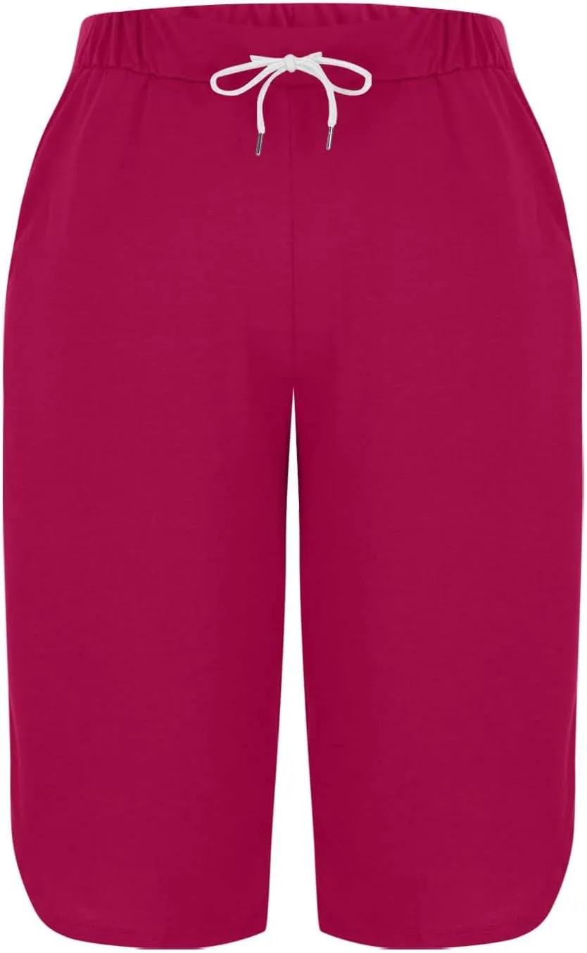 Capris Pants for Women 2025 Fashion Solid Color Elastic Waist Petite Capri Stretch Drawstring Summer Pant with Pockets