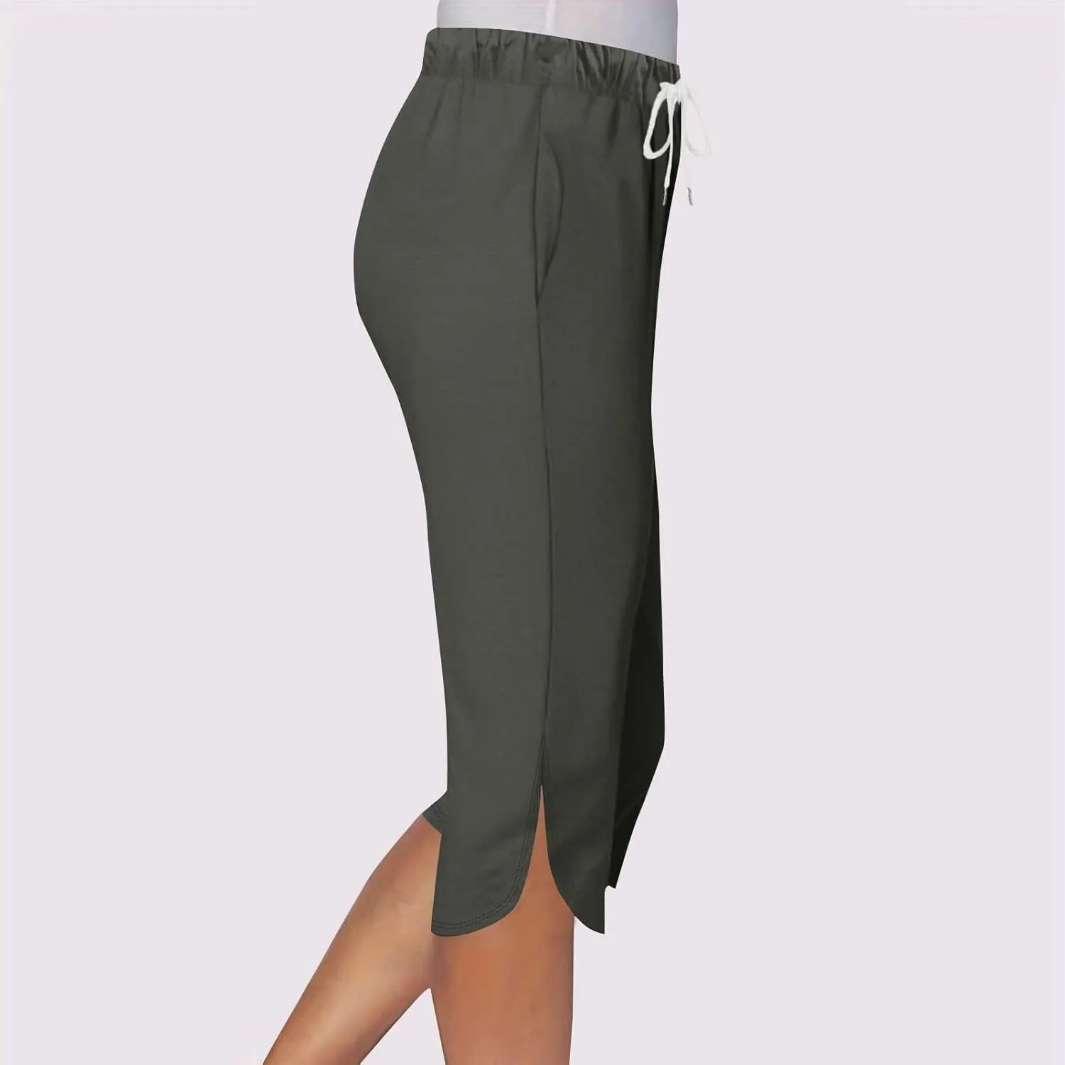 Capris Pants for Women 2025 Fashion Solid Color Elastic Waist Petite Capri Stretch Drawstring Summer Pant with Pockets