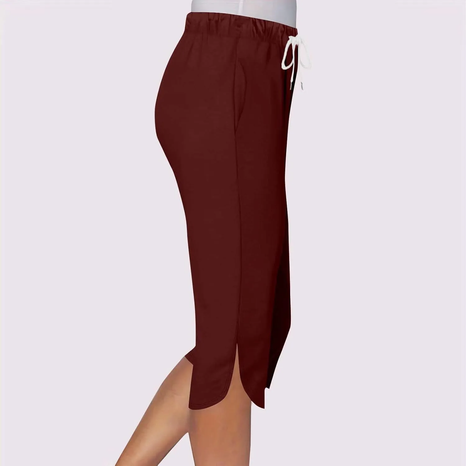 Capris Pants for Women 2025 Fashion Solid Color Elastic Waist Petite Capri Stretch Drawstring Summer Pant with Pockets
