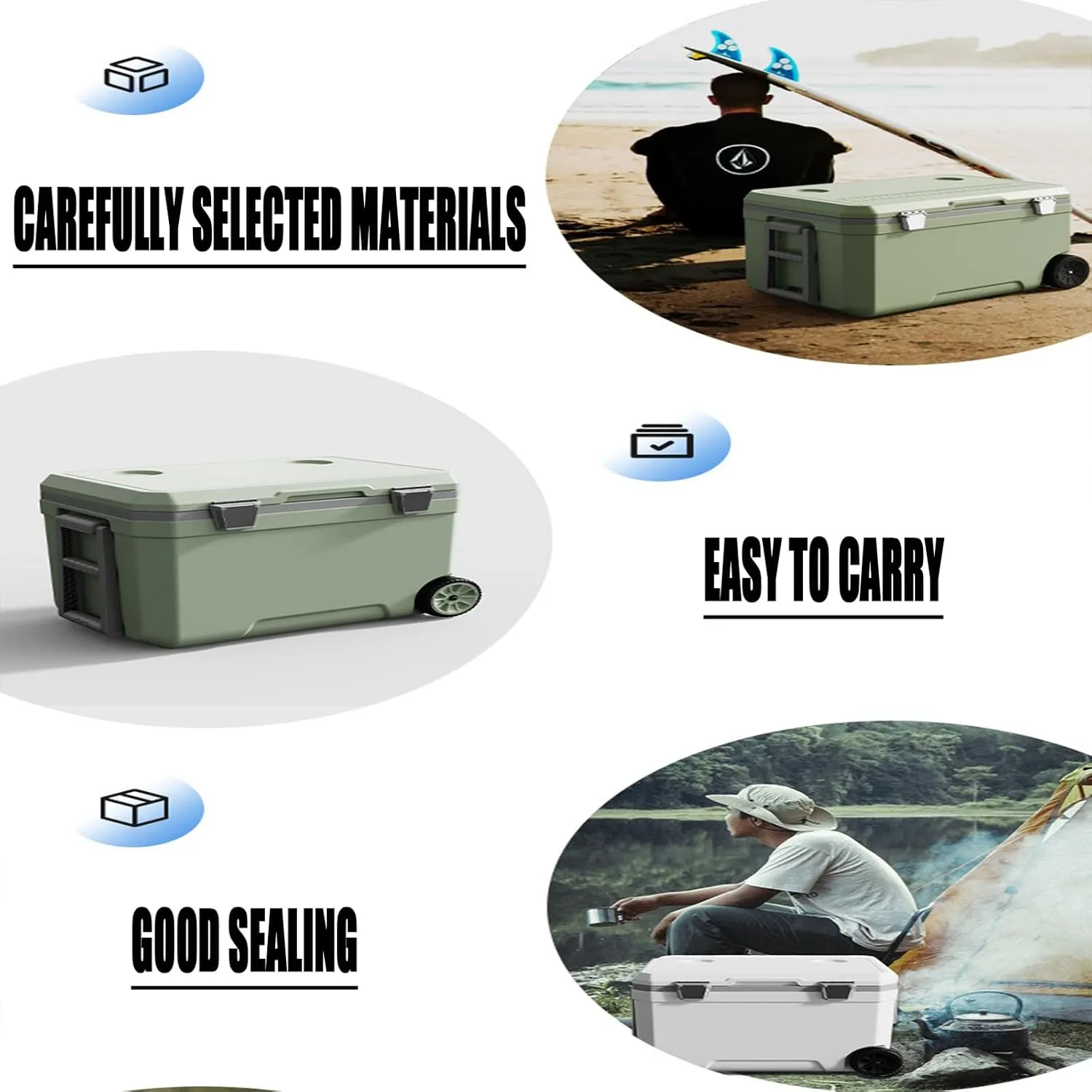 Car Camping Coolers for Audi e-tron/Q4 e-tron/Q8 e-tron/Cabriolet/Coupé, Waterproof Portable Cooler, Leak Proof Picnic Insulated Bag, Ultra-Light Premium Ice Chest Box,A-Green-70L