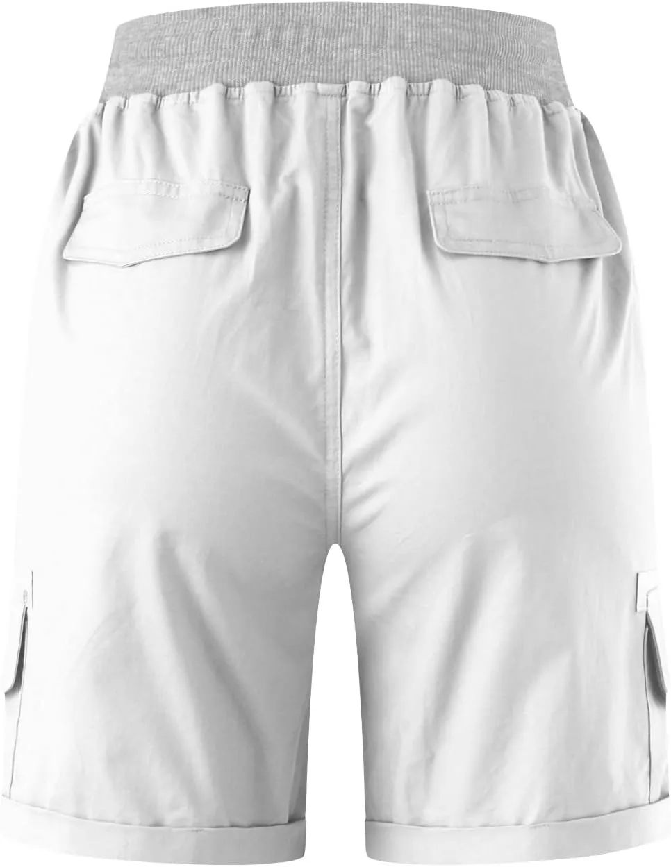 Cargo Shorts for Women Casual Summer Comfy Drawstring Elastic Waist Pocket Roll Up Bermuda Shorts Solid Color Lounge Pants