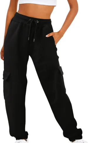 Cargo Sweatpants for Women Drawstring Casual Sweatpants Women 2024 Fall Hiking Pants with Pockets Solid Cargo Joggers