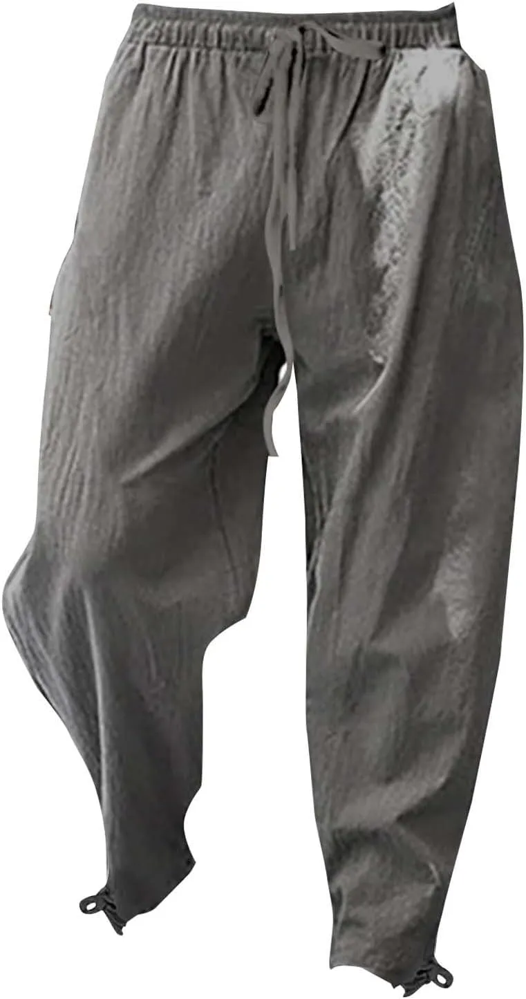 Casual Cotton Linen Pants for Men 2025 Summer Beach Elastic Drawstring Waist Yoga Pants Travel Baggy Work Trousers